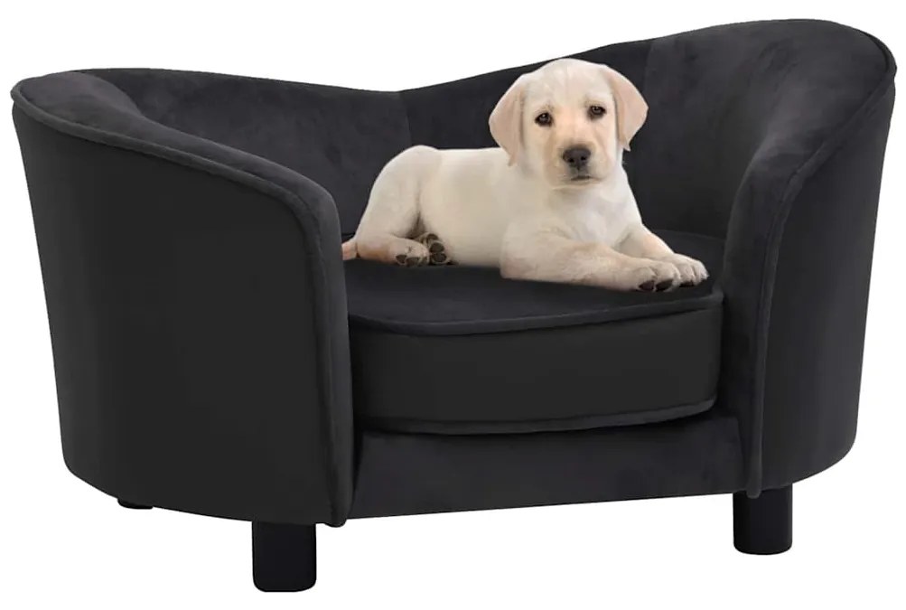 vidaXL Canapea pentru câini negru 69x49x40 cm, pluș/piele ecologică