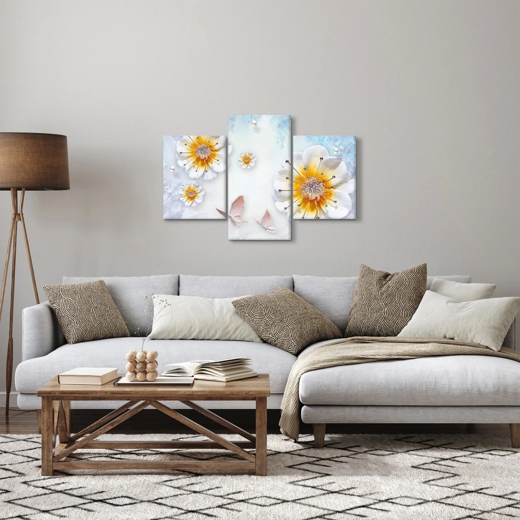 Tablou - Copoziția flori și fluturi (90x60 cm)