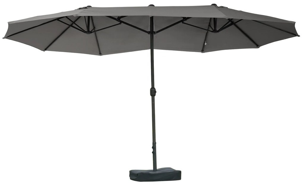 Outsunny Umbrelă de grădină exterioară, umbrelă dublă rectangulară 4,6L x 2,7l x 2,4H m cu deschidere și închidere cu manivelă, saci de greutate și bază incluse, pentru balcon, piscină, gri | Aosom Romania