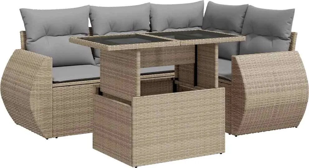 vidaXL Set canapele de grădină cu perne, 5 piese, bej, poliratan