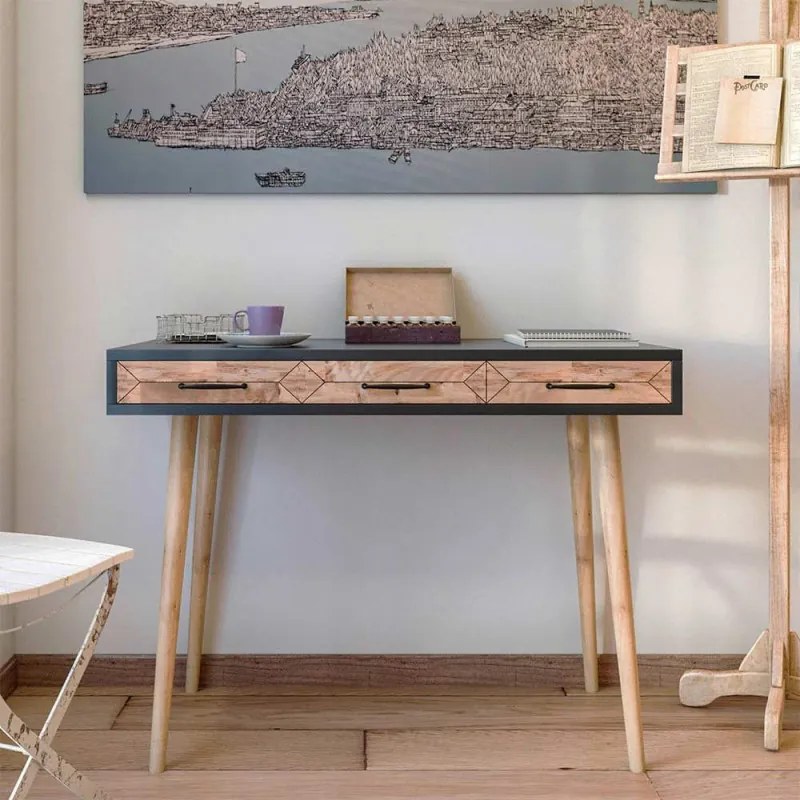 La mâna a doua: Birou Kalune Design 854KLN1502, 105x55 cm, 2 sertare, Finisaj melaminat, Maro / Negru