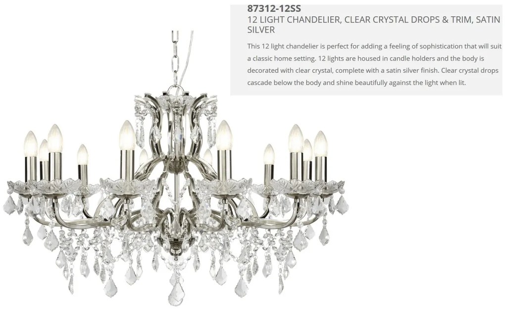 Candelabru stil clasic cu 12 brate Paris argintiu satin 87312-12SS SRT