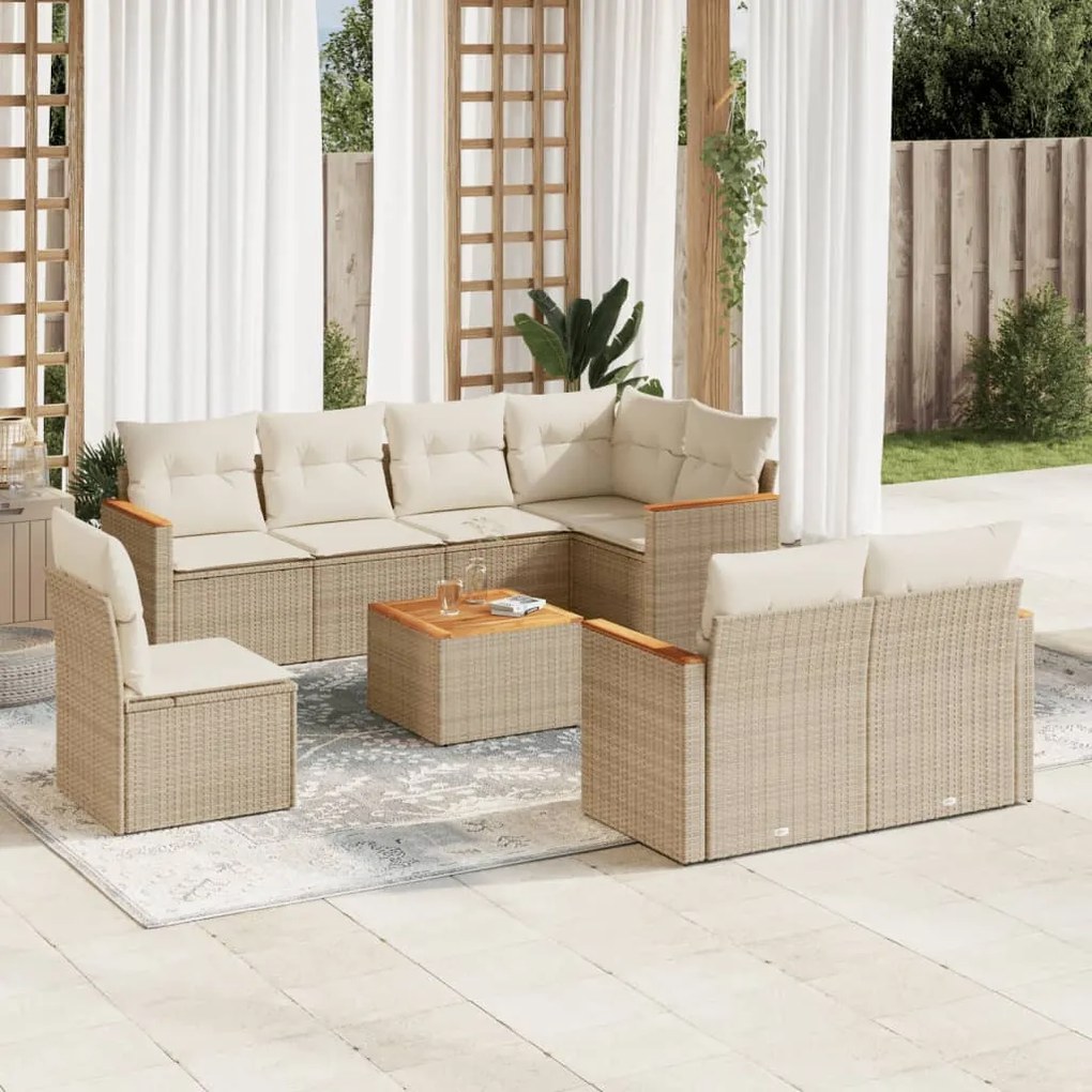 vidaXL Set canapele de grădină, 9 piese, cu perne, bej, poliratan