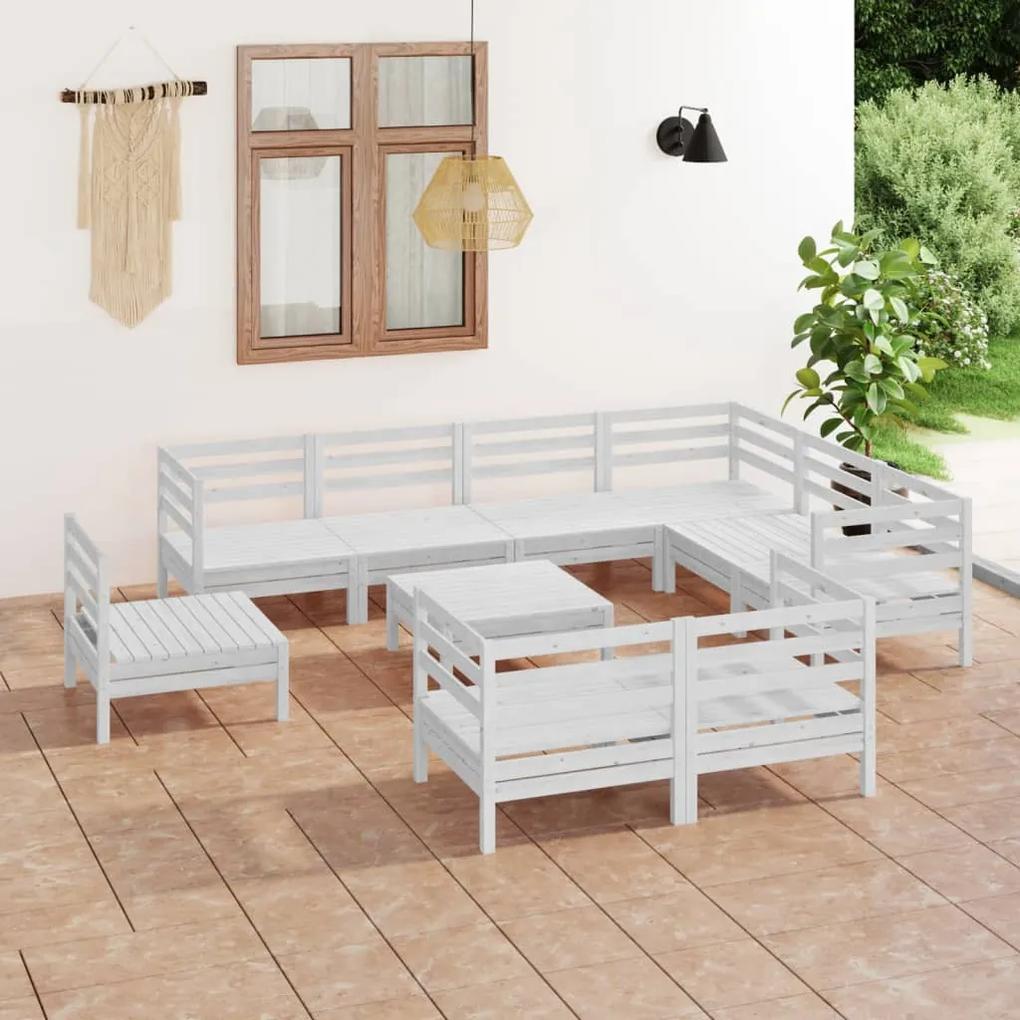3083080 vidaXL Set mobilier de grădină, 10 piese, alb, lemn masiv de pin