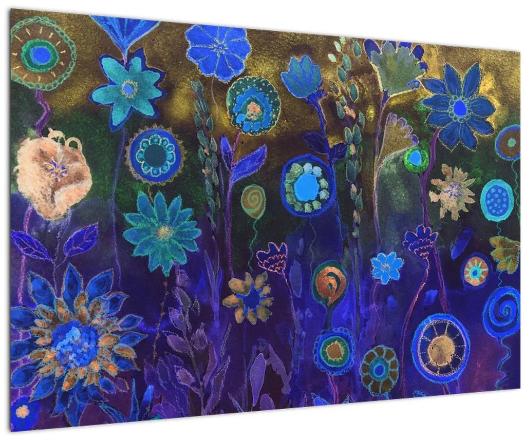 Tablou - Flori albastru închis (90x60 cm)