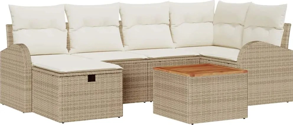 vidaXL Set de canapele pentru grădină cu pernă 7 pcs Bej Rattan poli