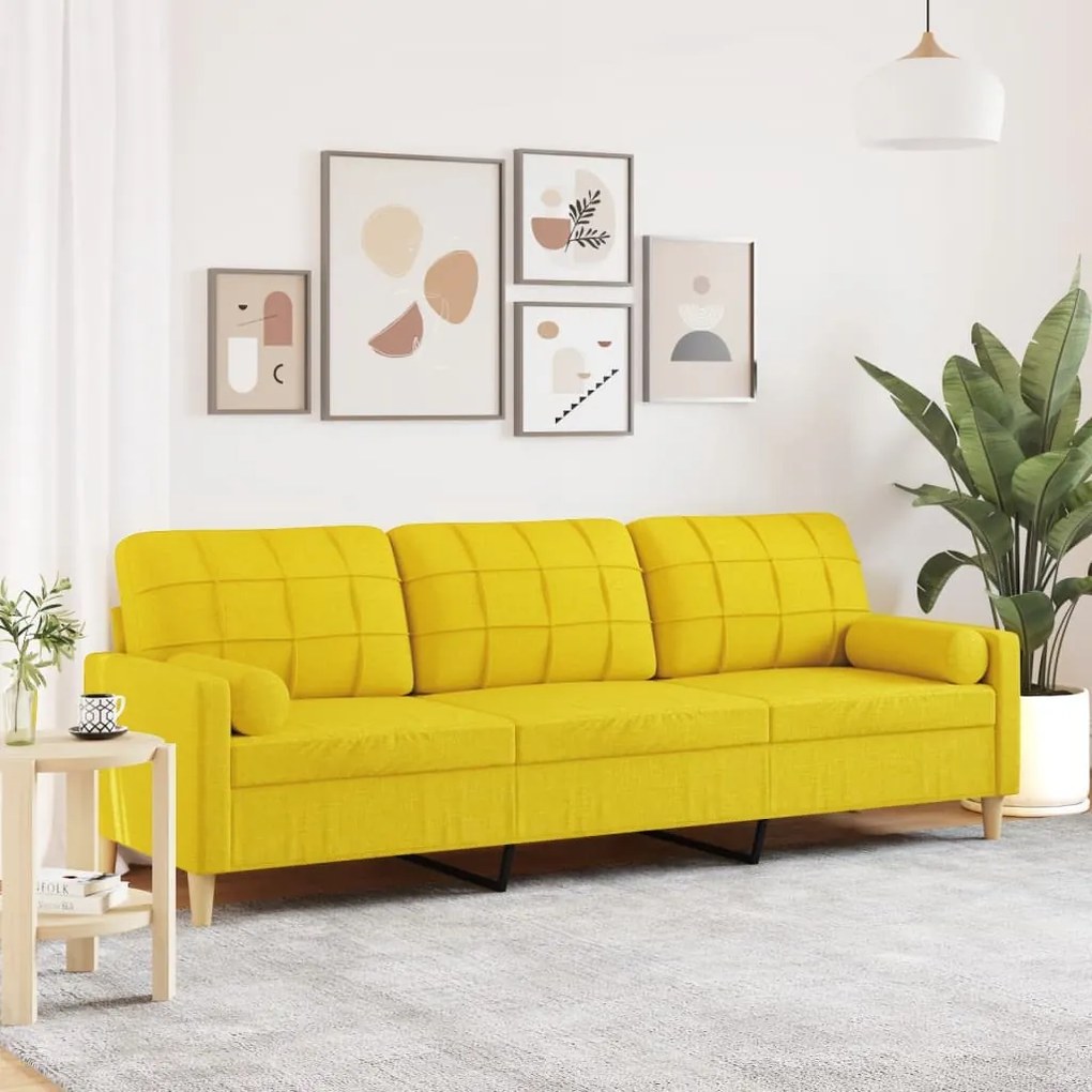 vidaXL Canapea cu 3 locuri cu pernuțe, galben deschis, 210 cm, textil