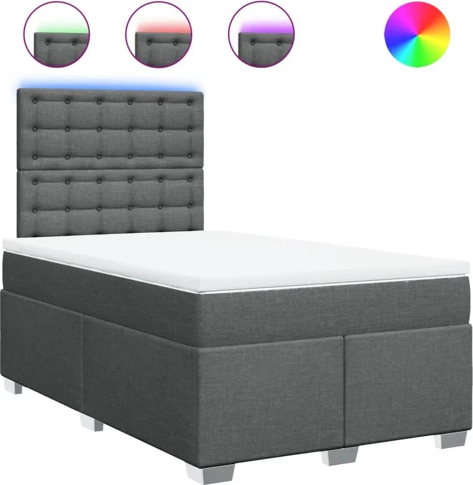 vidaXL Pat box spring cu saltea, gri închis, 120x200 cm, textil