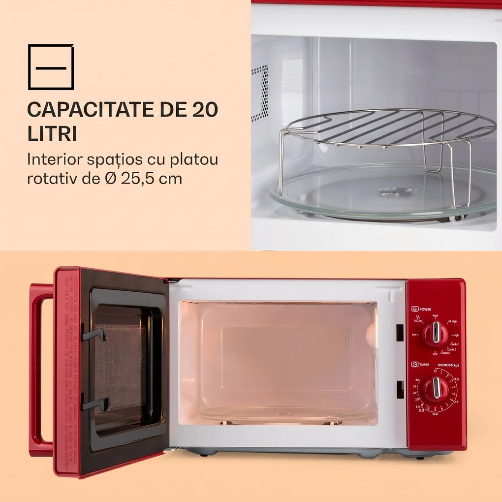 Klarstein Caroline, cuptor cu microunde 20l 700/1000 W Ø 25.5 cm QuickSelect retro roșu