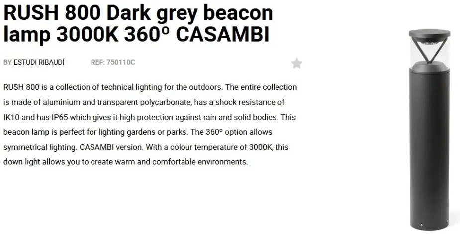 Stalp LED iluminat exterior simetric 360º IP65 RUSH 80cm 3000K CASAMBI