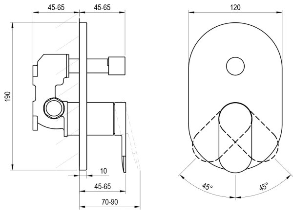 Ravak X070454 - Baterie de duș încastrată CHROME, crom lucios