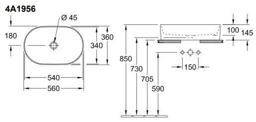 Villeroy & Boch 4A195601 - Lavoar pentru montaj pe blat COLLARO, 56 x 36 cm, ceramică/alb