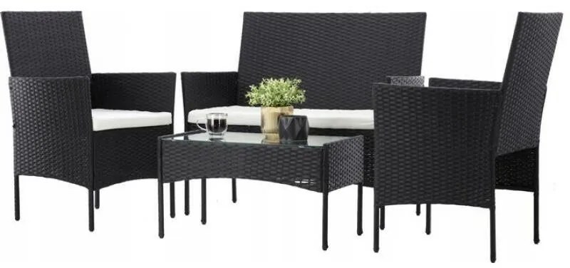 Set de grădină din rattan Aldotrade GardenLine,negru + brațe crem