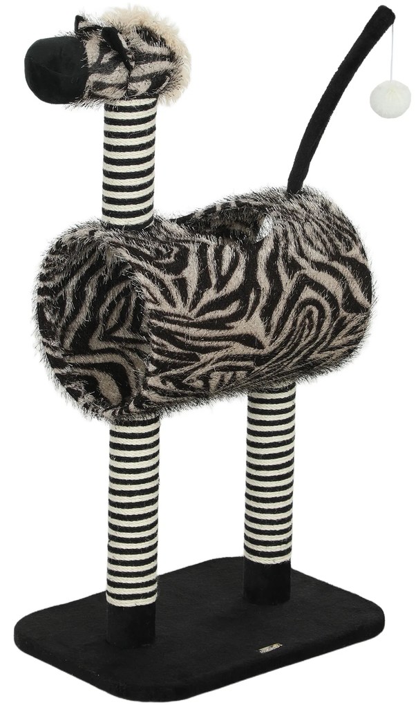 PawHut Copac zgâriat în design zebra, 1 tunel pentru pisici, 3 stâlpi de zgâriat 48,5 cm x 35 cm x 93 cm, Negru + Alb | Aosom Romania