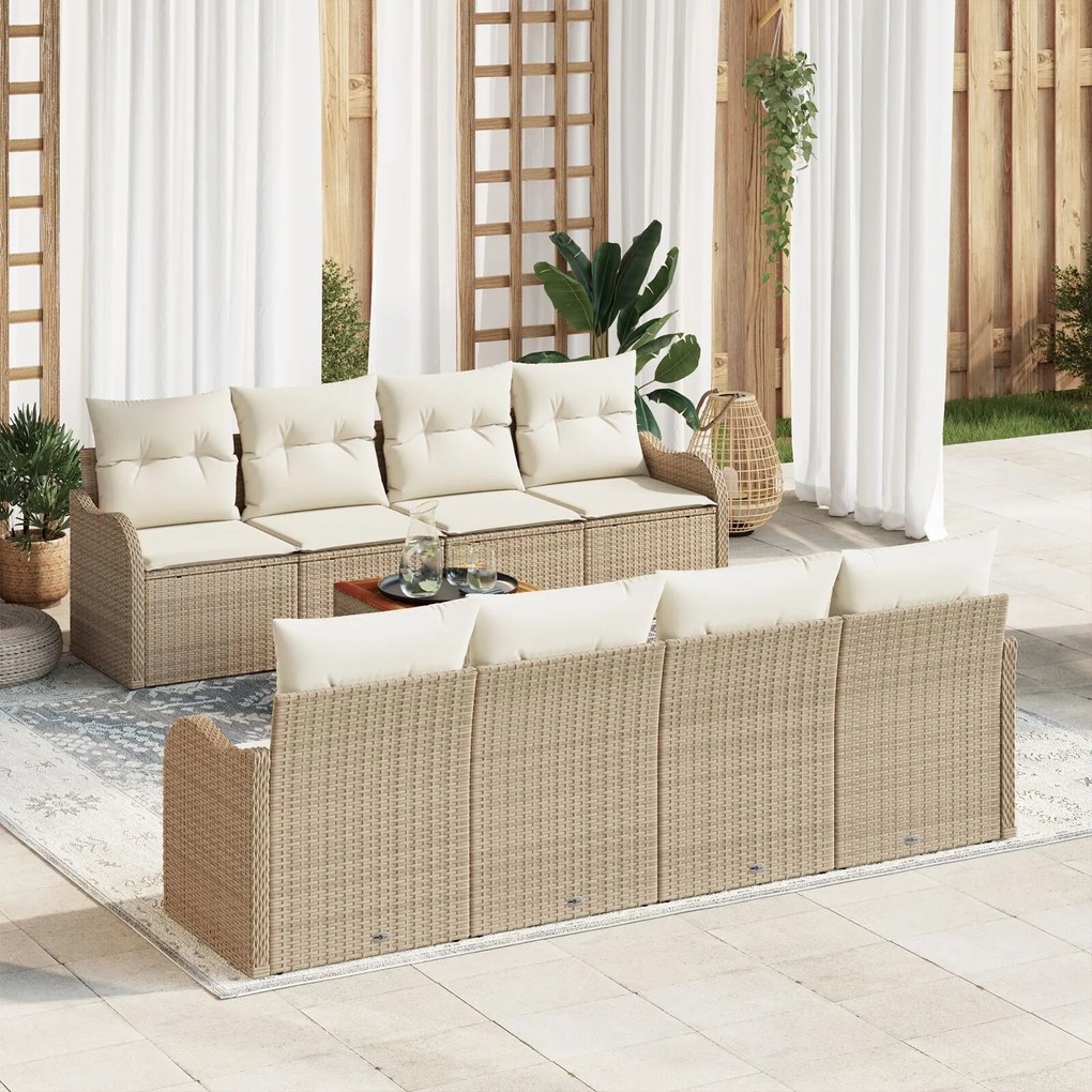 vidaXL Set de canapele pentru grădină 9 pcs Bej Rattan poli