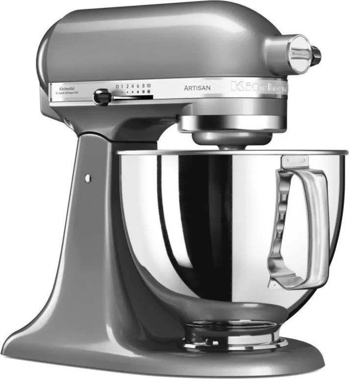 Mixer planetar KitchenAid Artisan Elegance 5KSM125ECU Contour Silver, 300 W, 4,8 l, Transmisie directa, 10 viteze, Argintiu metalizat