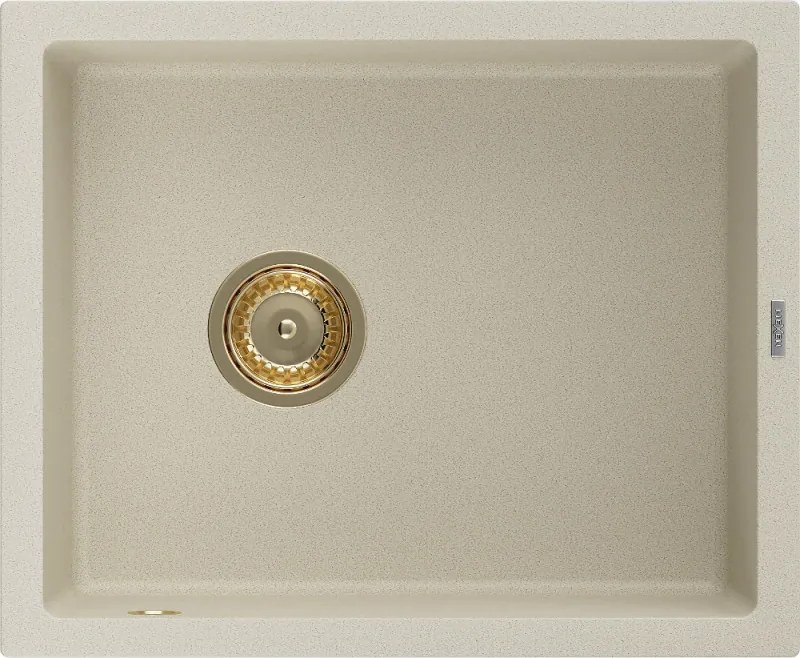 Mexen Pedro chiuvetă de granit cu 1 compartiment 560 x 460 mm, bej, sifon auriu - 6508561000-69-G