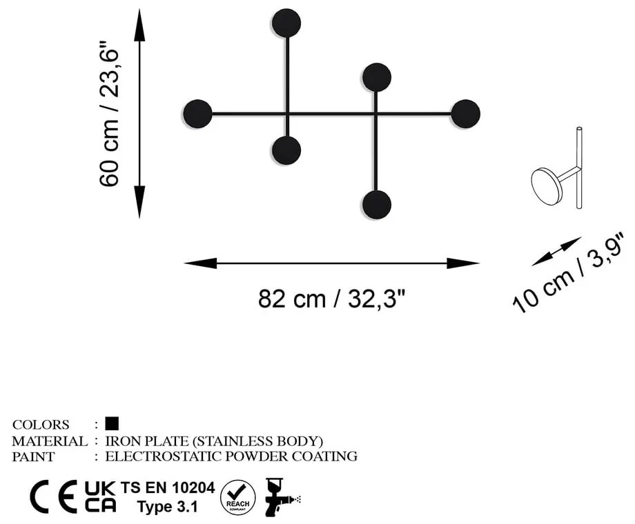 Cuier de perete negru din metal Dama – Kalune Design