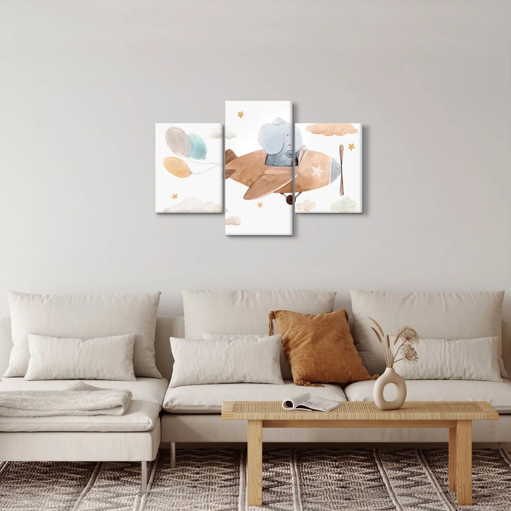 Tablou - Acuarelă elefant într-un avion (90x60 cm)