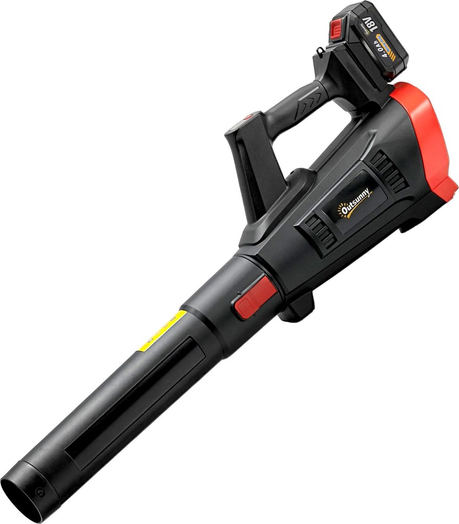 Outsunny Suflător cu Baterie 18V, Suflător de Frunze cu 2 Baterii 4Ah, Motor Brushless 600W, 3 Trepte Viteză 149 km/h, Turbo Boost, 2 Țevi, Încărcător, pentru Grădină Frunze Zăpadă Praful | Aosom Romania