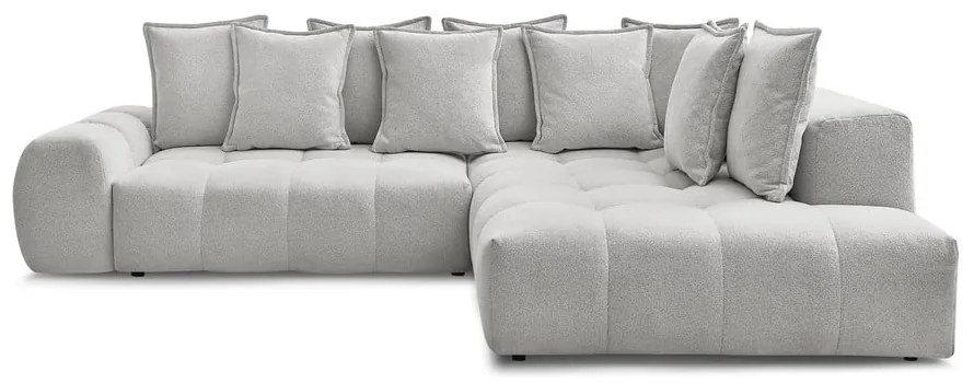 Colțar gri deschis extensibil/cu spațiu de depozitare cu tapițerie din chenille (cu colț pe partea dreaptă/în formă de ”L”) Everest – Bobochic Paris