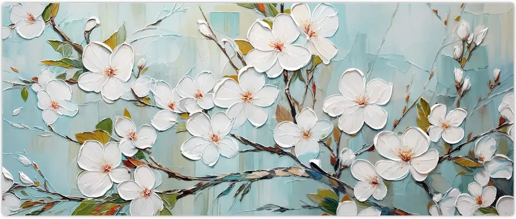 Tablou - Pictură, ramuri de copac înflorit (120x50 cm)