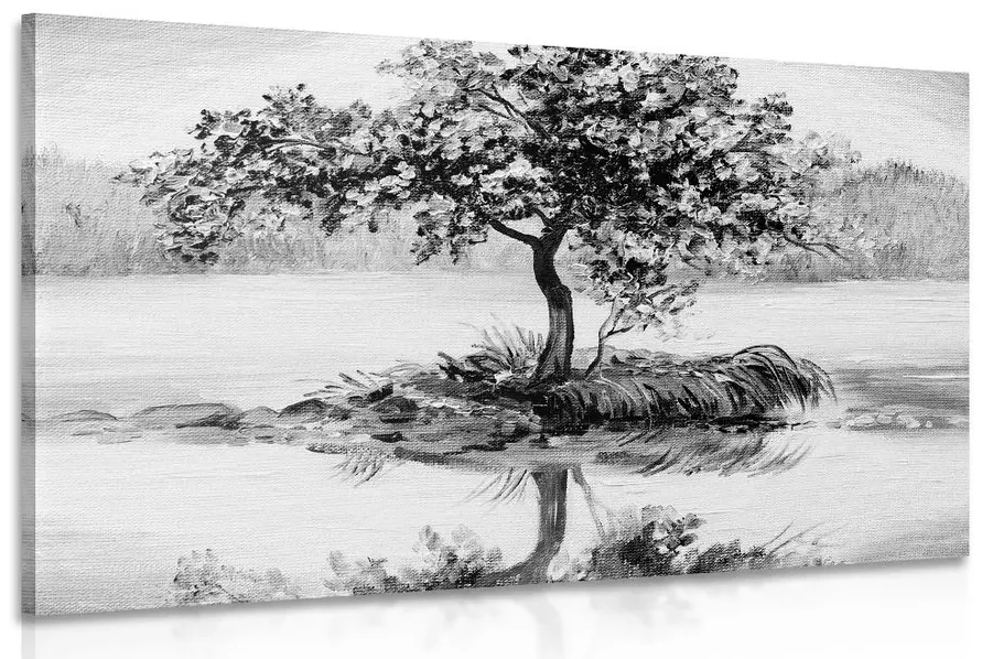 Tablou cireș oriental în design alb-negru