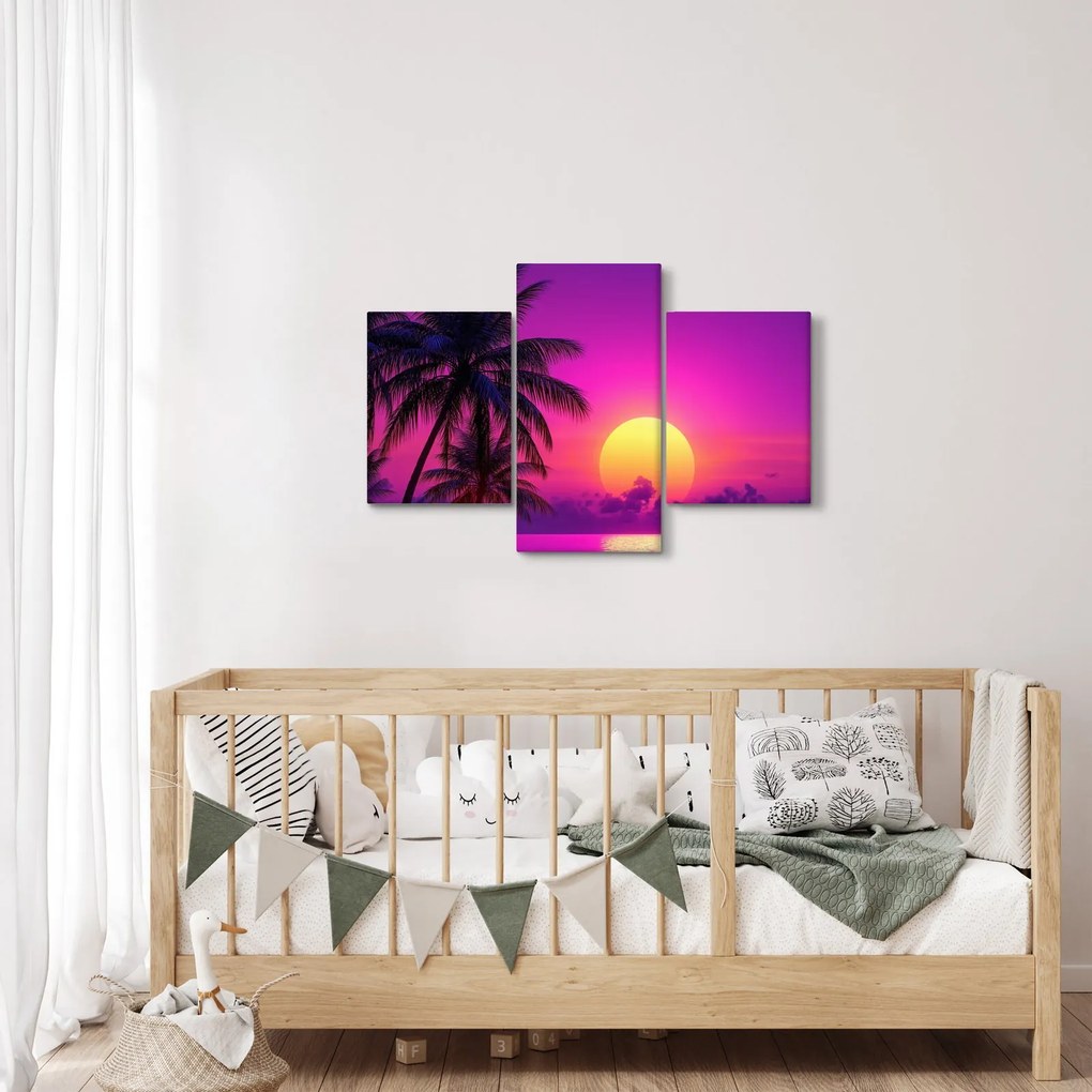 Tablou - Apus violet cu palmier (90x60 cm)