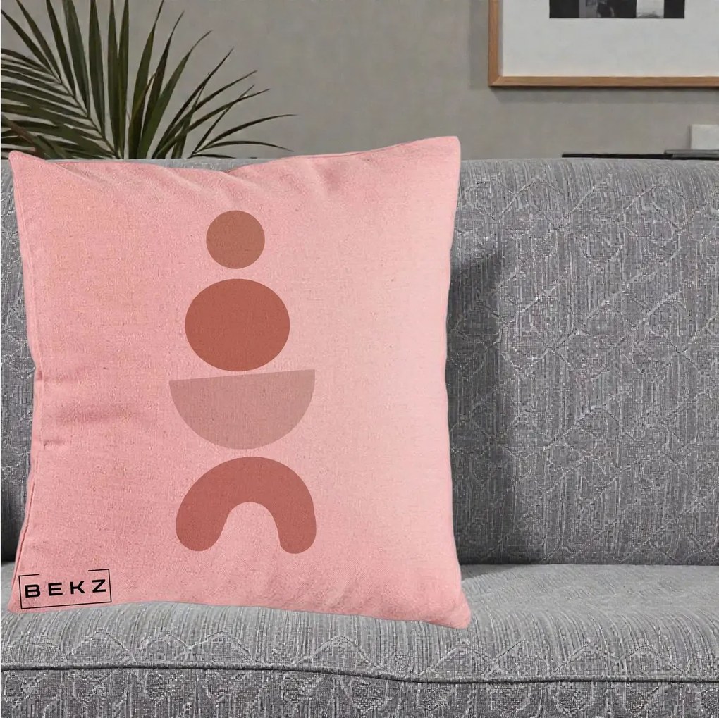 Perna Decorativa Geometric Boho Cercuri si Arc, 40x40 cm, Roz, Husa Detasabila, Perna Inclusa, BEKZ®