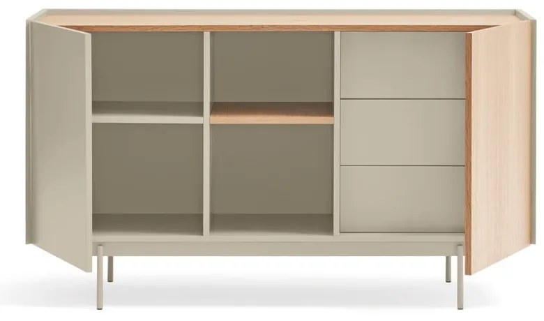 Comodă bej-natural joasă cu aspect de lemn de stejar 130x78 cm Otto – Teulat