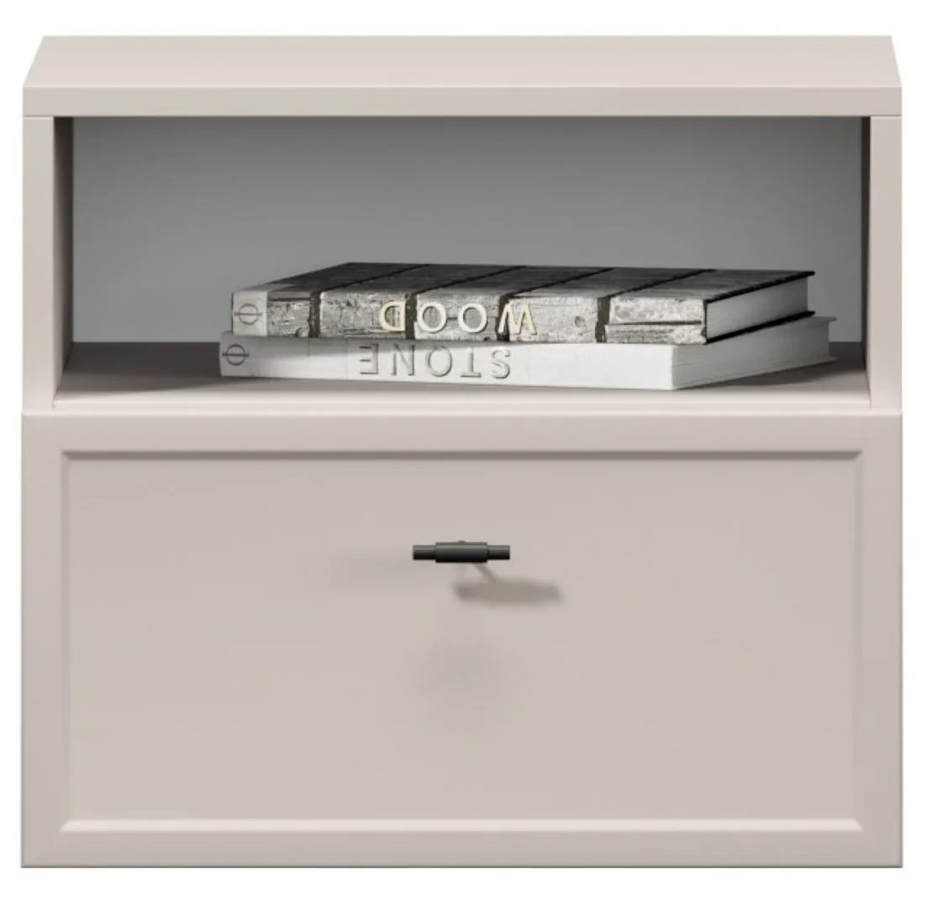 Noptieră suspendată Lorini 45 cm cu sertar - cașmir / mâner negru T-bar