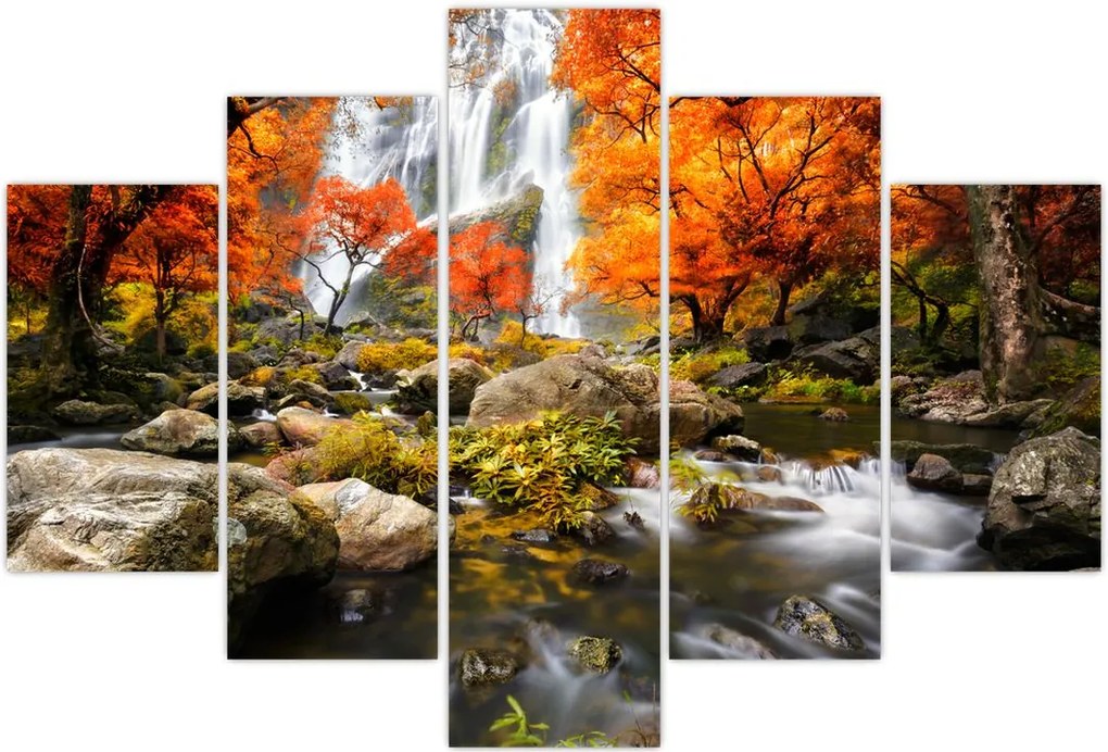Tablou - Cascade în pădurea portocalie (150x105 cm)