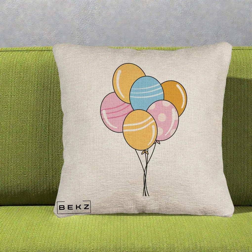 Perna Decorativa Baloane Petrecere, 40x40 cm, Bej Canapea, Husa Detasabila, Perna Inclusa, BEKZ®