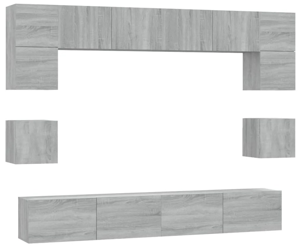 3114420 vidaXL Set dulap TV, 8 piese, gri sonoma, lemn prelucrat