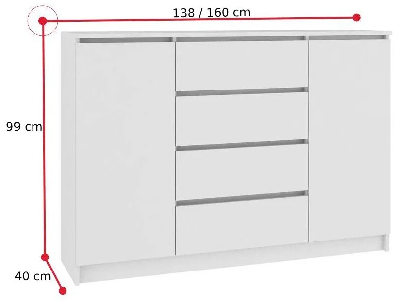 Supermobel Comoda AREVA K140 2D4SZ, 138x99x40, alb/alb luciu