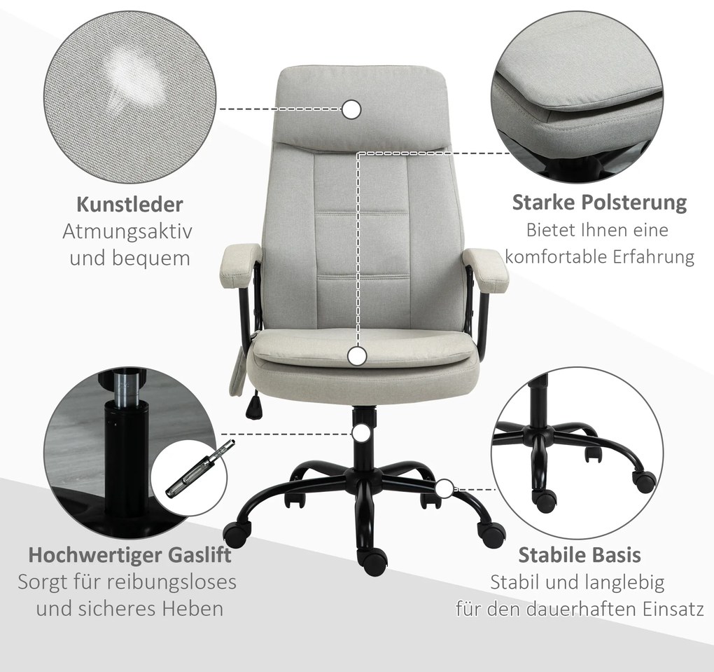 Vinsetto Scaun de birou cu funcție de masaj, scaun de gaming reglabil în înălțime cu funcție de masaj, scaun ergonomic de birou, scaun de masaj pentru coloana lombară cu senzație de in/out, Bej 63 x 70 x 112-121 cm | Aosom Romania