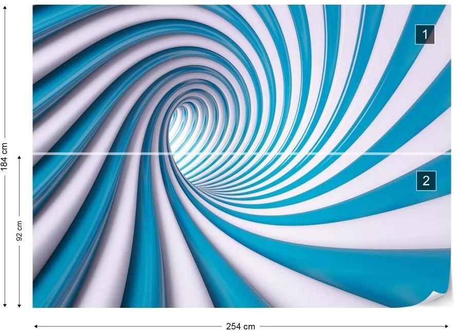 Fototapet GLIX - 3D Swirl Tunnel Blue And White + adeziv GRATUIT Tapet nețesute - 254x184 cm