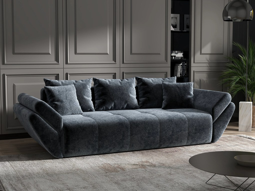 Canapea extensibilă dumonde cu ladă de depozitare si sezut confortabil din spuma high-density, Berlin Euphoria Grafit 250x100 cm