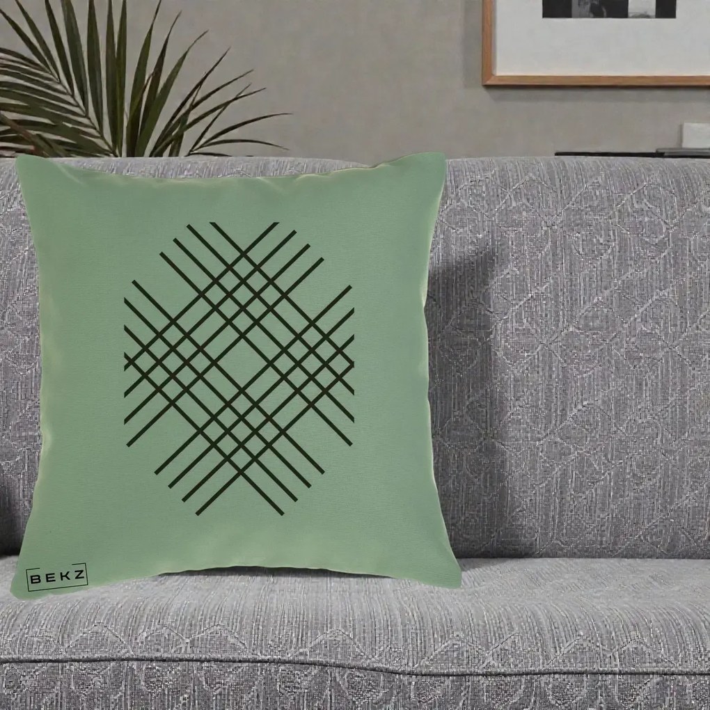 Perna Decorativa Geometric Grid, 40x40 cm, Verde, Husa Detasabila, Perna Inclusa, BEKZ®