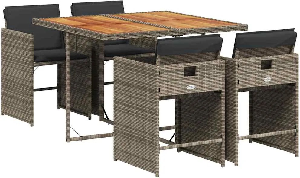 vidaXL Set mobilier de grădină cu perne, 5 piese, gri, poliratan