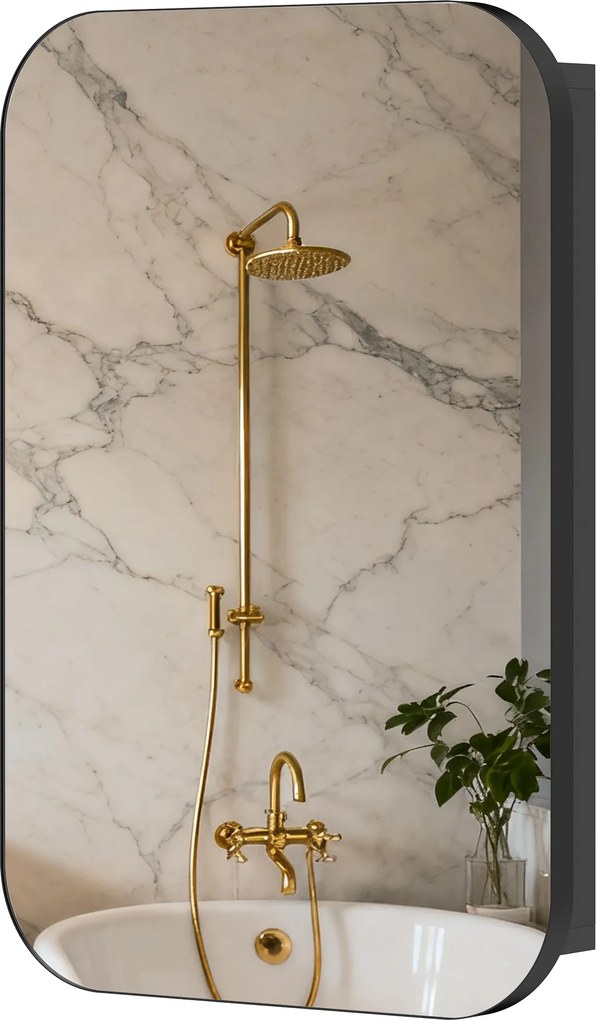 HOMCOM Dulap cu oglindă pentru baie, dulap de baie cu oglindă, dulap suspendat cu poliță reglabilă, 40 x 10 x 60 cm, Negru | Aosom Romania