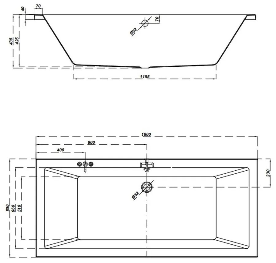 Set cada baie incastrata 180x80 cm Cersanit Intro si baterie cu montare pe cada, crom lucios, Temisto