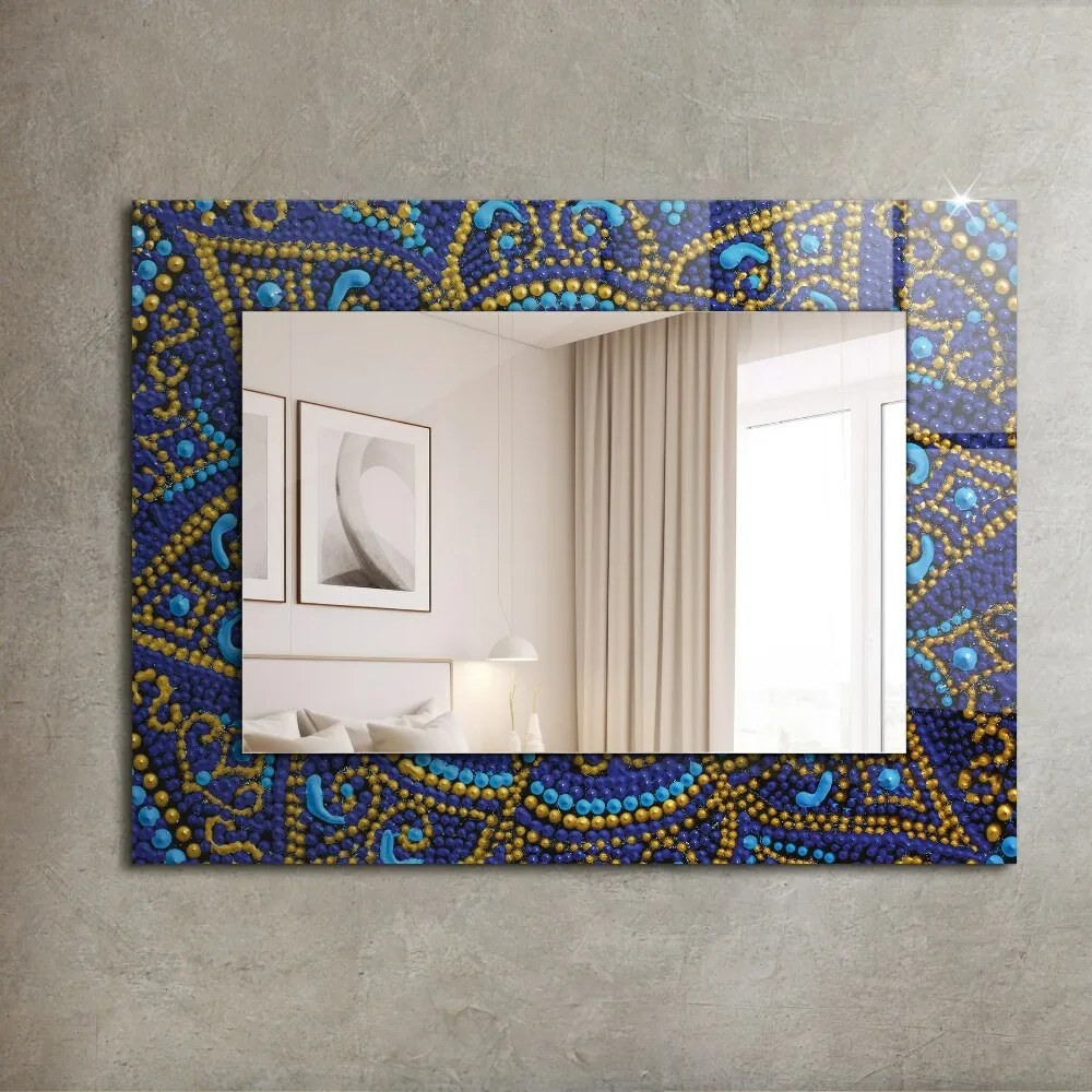 Decorare de perete cu oglindă Mandala cu puncte albastre