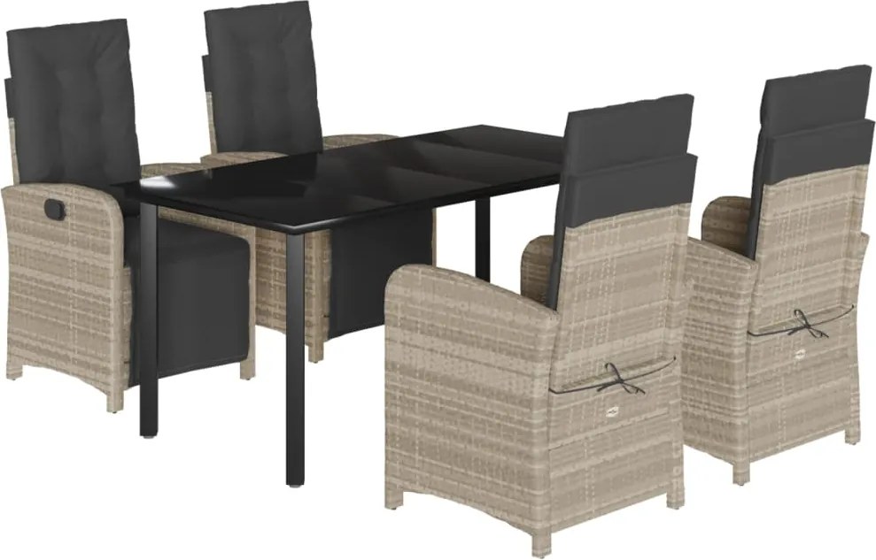 vidaXL Set mobilier de grădină cu perne, 5 piese gri deschis poliratan