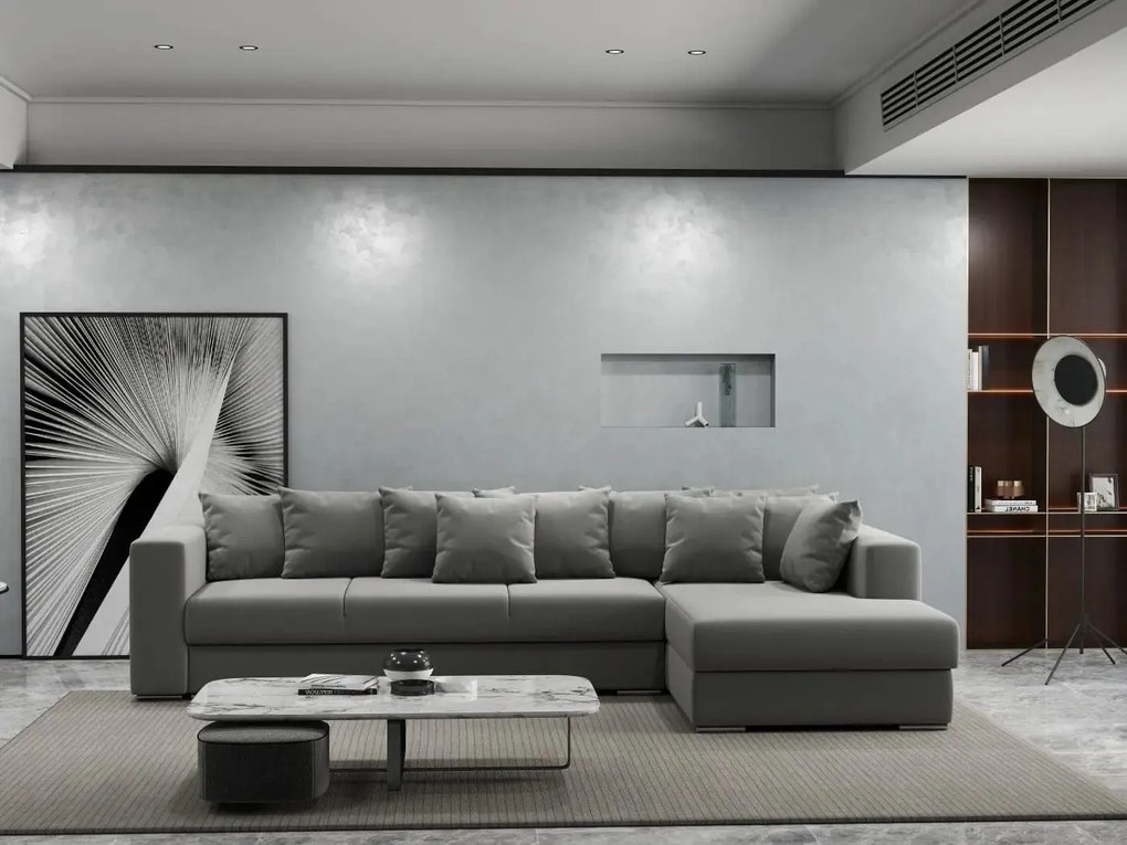 Colțar extensibil dumonde cu ladă de depozitare si sezut confortabil din spuma high-density, Gloria Royal Grey II 320x183 cm