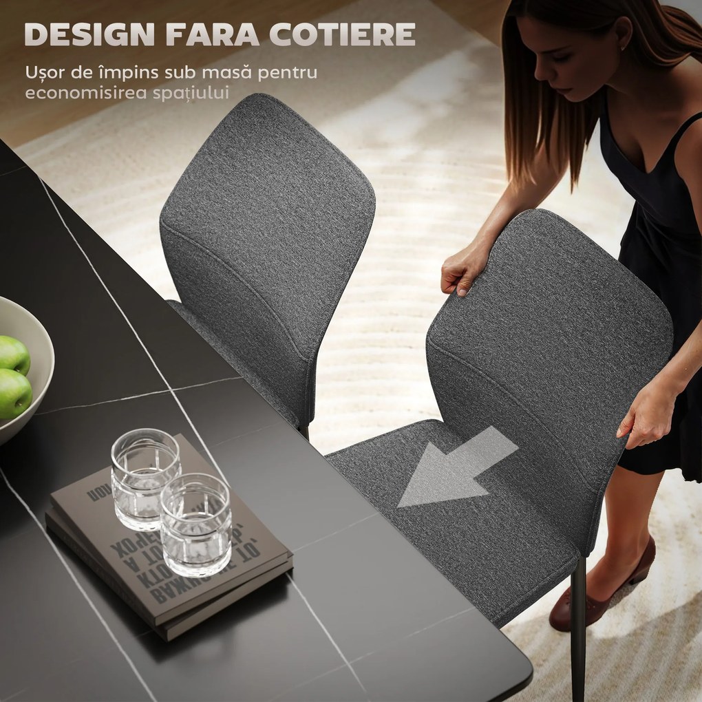 HOMCOM Set de 2 Scaune din Catifea cu Picioare Metalice, Spătar Curbat și Șezut Căptușit, 45x57x86 cm, Gri | Aosom Romania