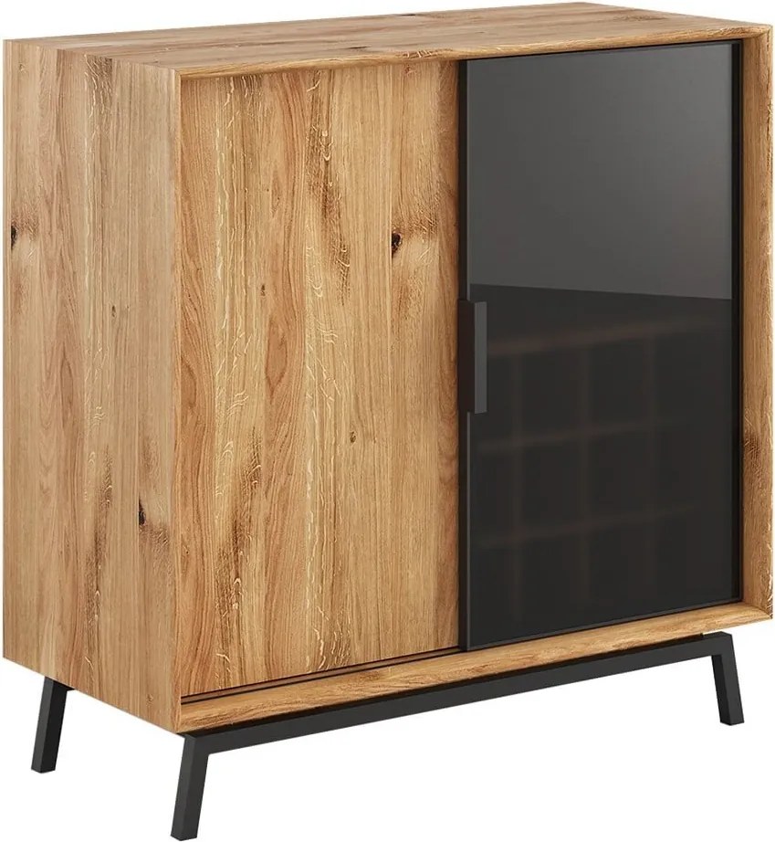 Comodă stejar masiv Bar Madison și Sticlă, 101 × 45 × 101 cm
