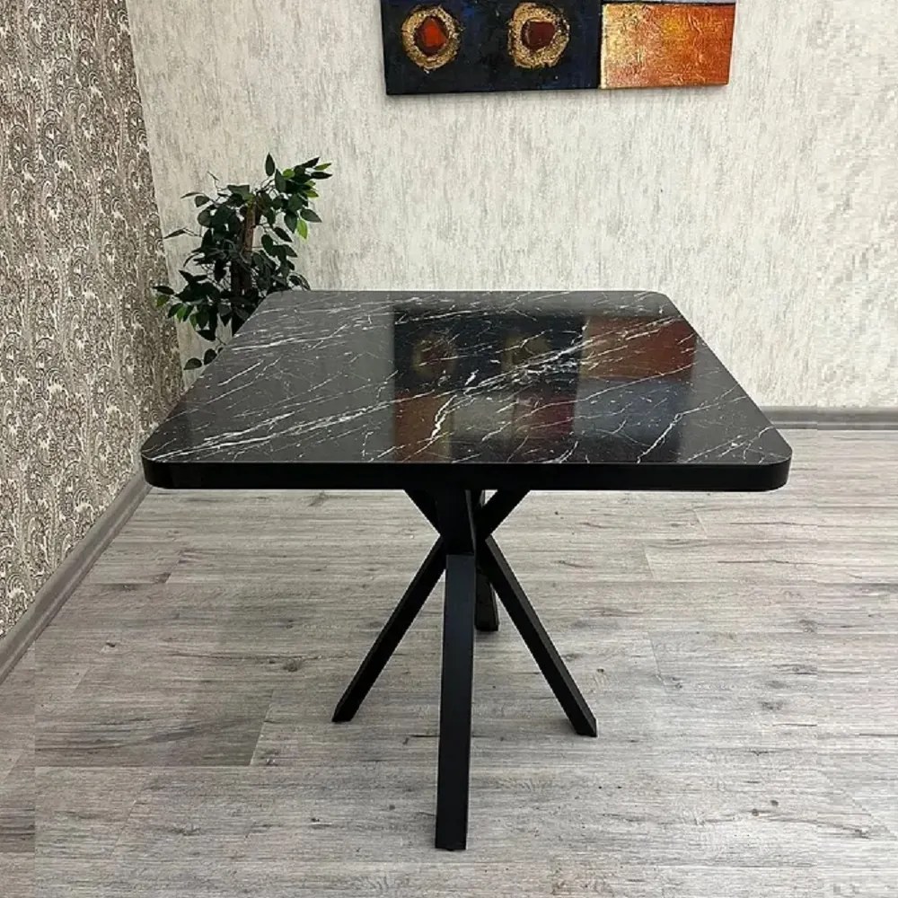 Masa de bucatarie din MDF patrat, marmorat negru, texturata, Homs 80x80x75 cm