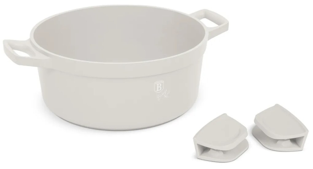 Oală cu capac 28 cm, 6.6L – Berlinger Haus Sahara Collection BH 7788, crem, cu mânere silicon, gătit sănătos, compatibilă inducție