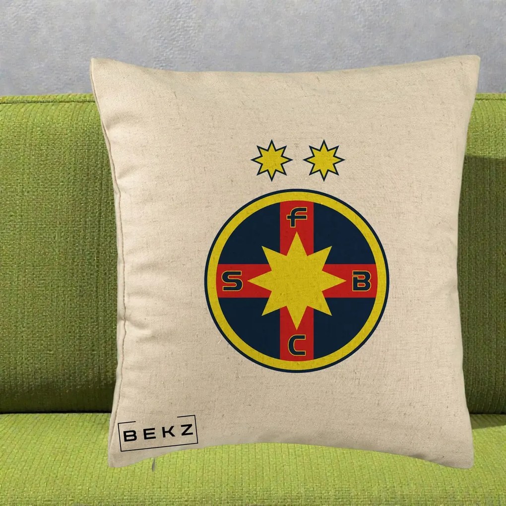 Perna Personalizata FCSB Fotbal Club Steaua Bucuresti, 40x40 cm, Bej, Husa Detasabila, Perna Inclusa, BEKZ®